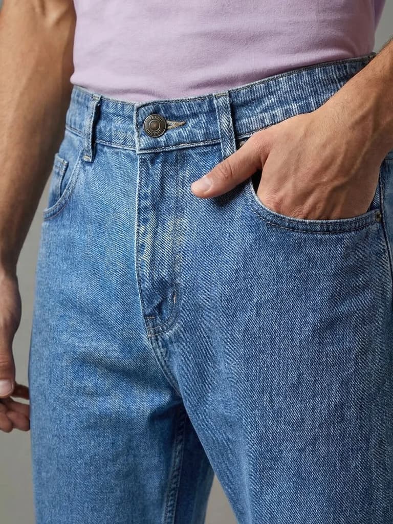 Men's Ice Blue Relaxed Fit Washed Denim Jeans Non-Stretchable — photo 5