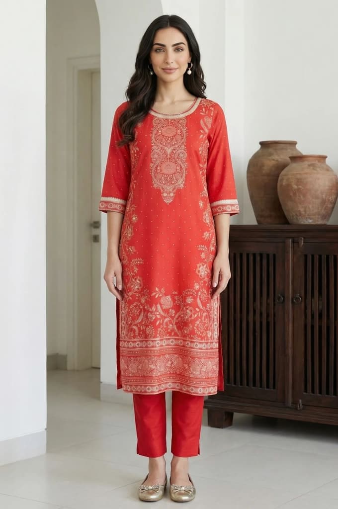 Red Solid Slim Fit Ankle Length Trousers — photo 4