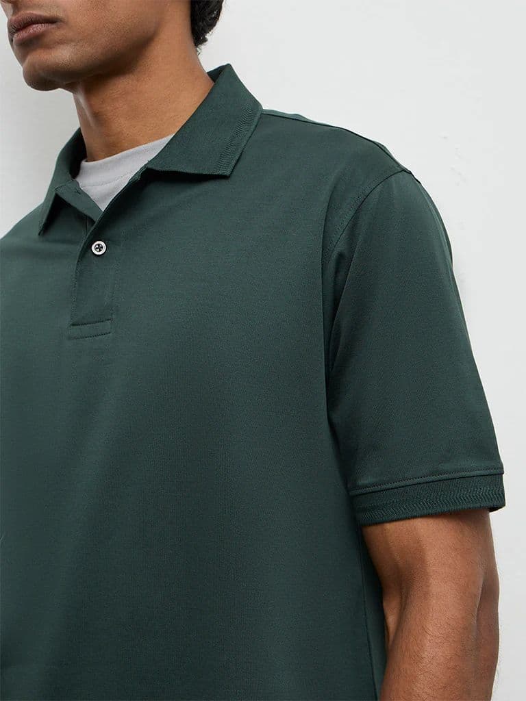 WES Casuals Dark Sage Relaxed-Fit Cotton Polo T-Shirt — photo 4