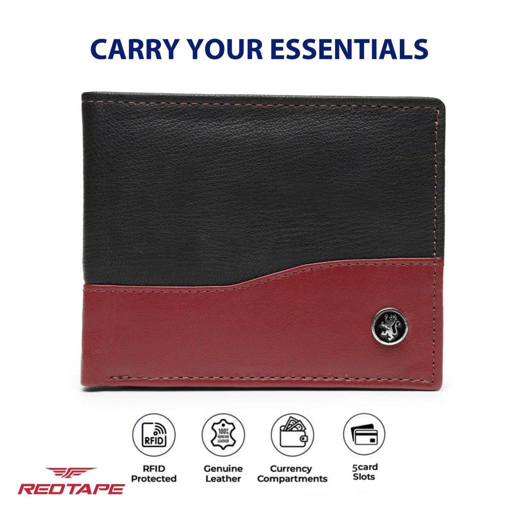 Men’s Black Maroon Colorblocked Genuine Leather Wallet — photo 6