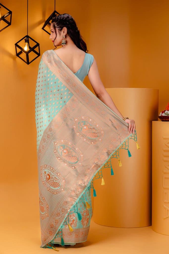 Mimosa Women's Woven Design Banarasi Style Art Silk Saree With Blouse Piece : SA00001809RMFREE — photo 6