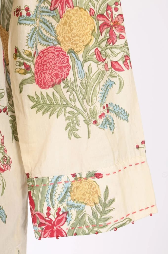 Beige Block Floral Printed Pure Cotton Straight Top — photo 6