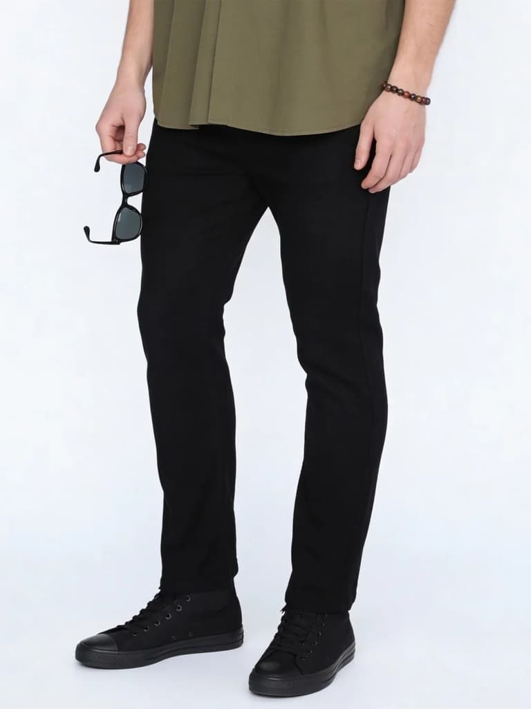 Men's Black Straight Fit Raw Washed Denim Jeans Stretchable — 28 / Black