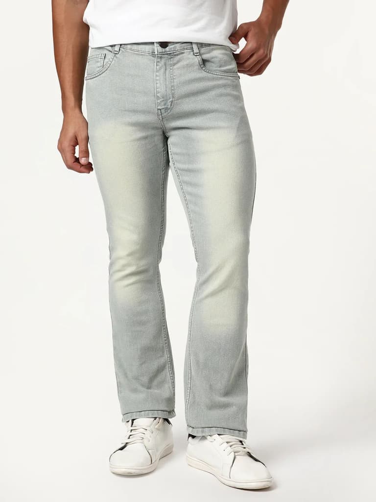Men's Ice Grey Bootcut Fit Mid Rise Tinted Heavy Washed Jeans Stretchable — photo 2