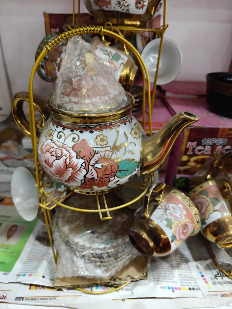 Gold Tea Kettle | Kitchen Decor | Ceramic | Pink