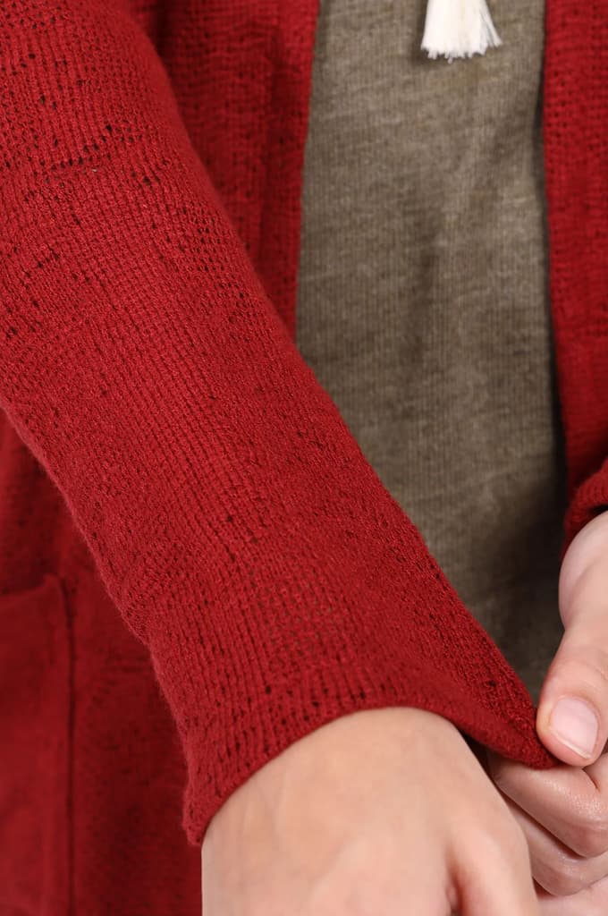 Red Solid Straight Knitting Cardigan — photo 7