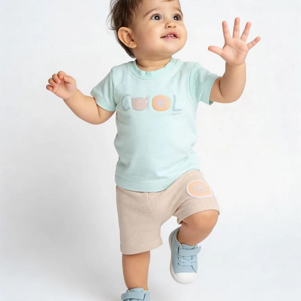 HOP Baby Boys Multicolour Printed Cotton T-Shirt and Shorts Set