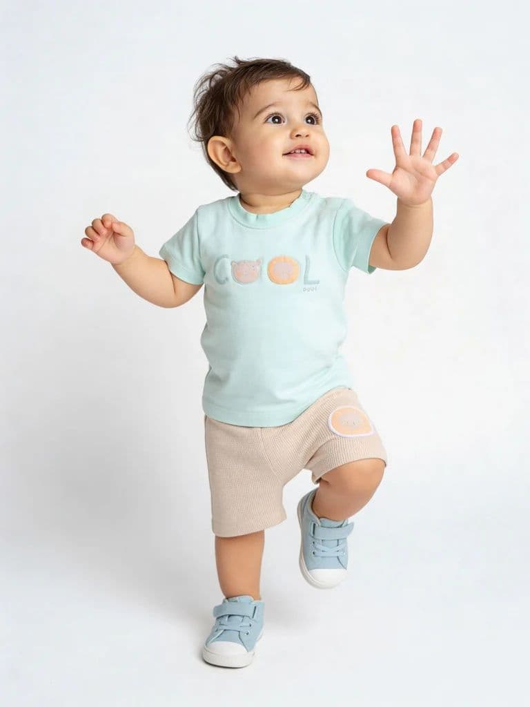 HOP Baby Boys Multicolour Printed Cotton T-Shirt and Shorts Set