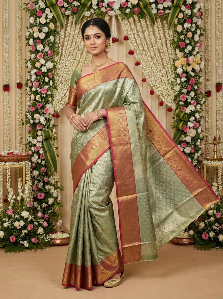 MIMOSA Women's Woven Design Kanjivaram Style Art Silk Saree with Blouse Piece - Green (SA00002446GRNFREE) — photo 4