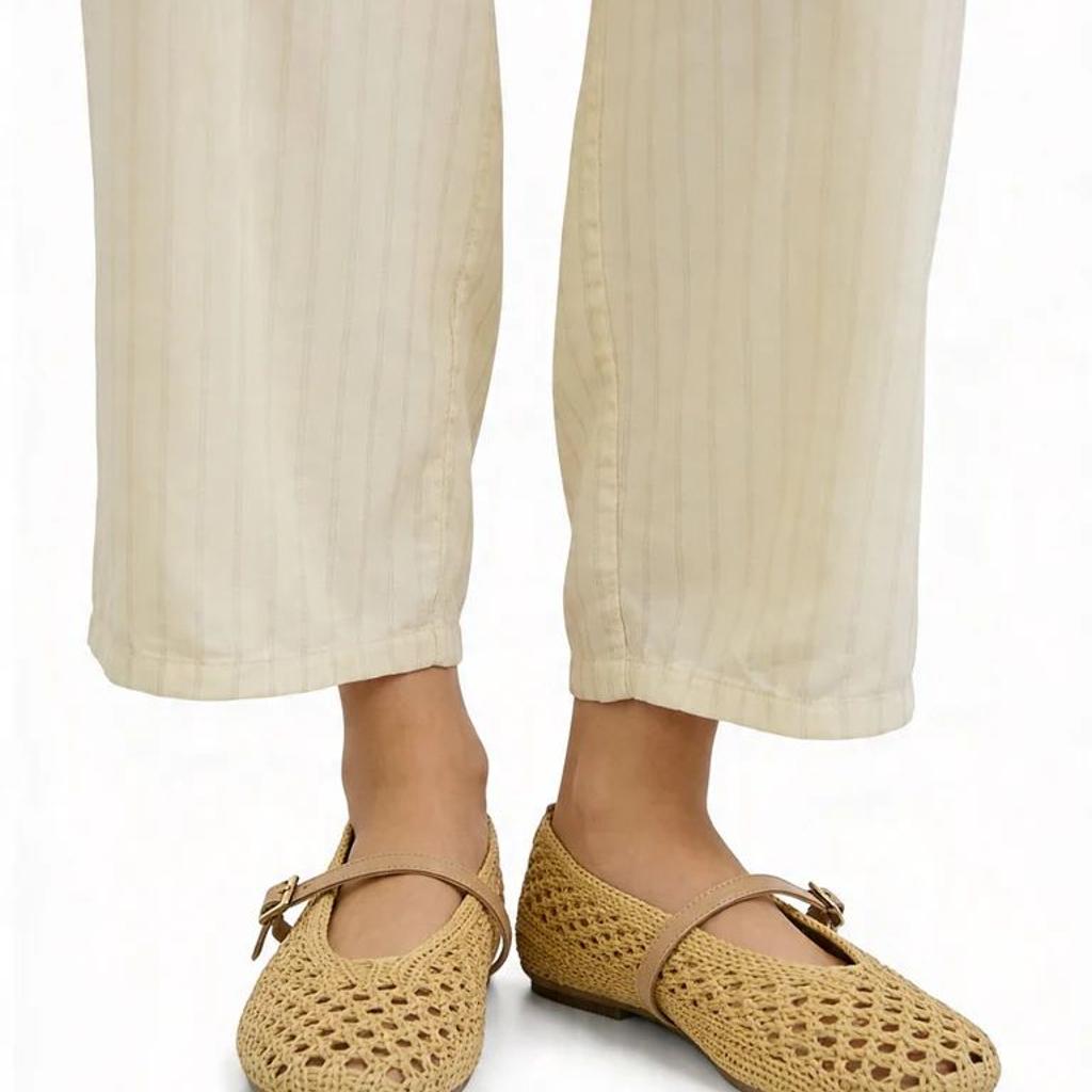 LUNA BLU Beige Natural Raffia Flat Ballerina