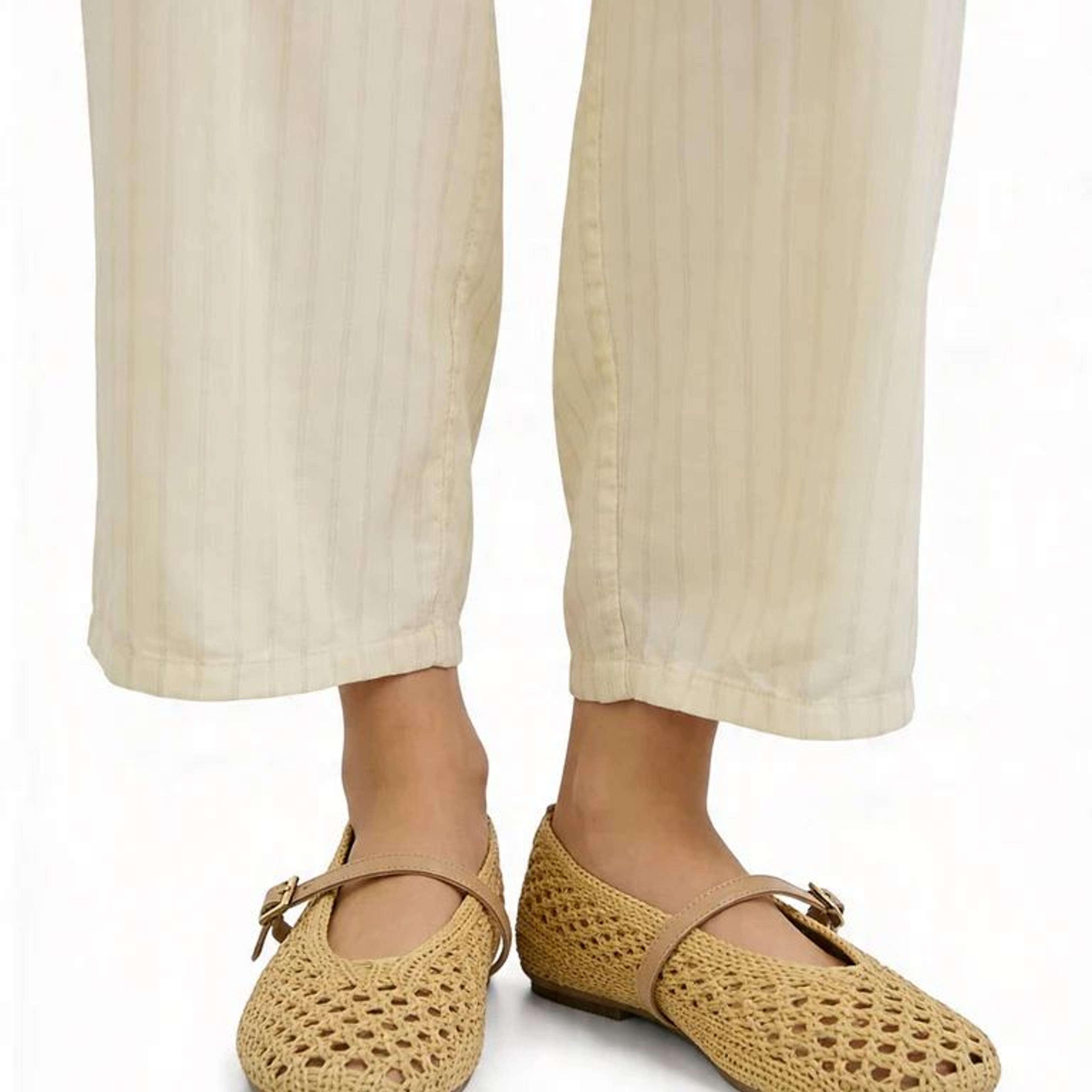 LUNA BLU Beige Natural Raffia Flat Ballerina