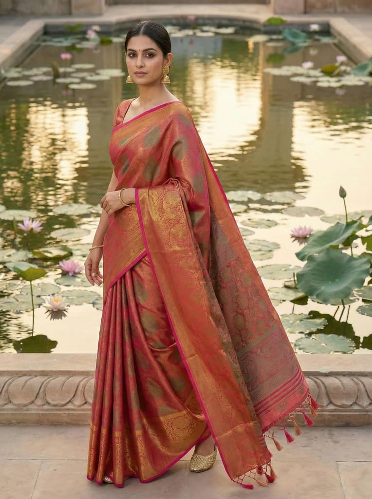 MIMOSA Women's Woven Design Kanjivaram Style Art Silk Saree with Blouse Piece - Rani ( SA00003145RNFREE ) — photo 3