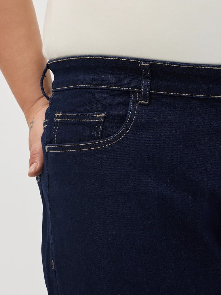 Plus Men's Dark Blue Straight Fit Raw Washed Denim Jeans Stretchable — photo 5