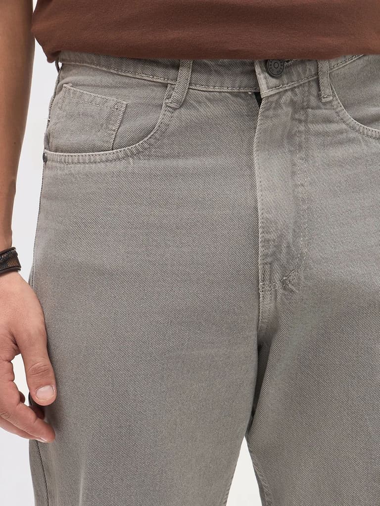 Men's Dusty Grey Loose Baggy Fit Washed Denim Jeans Non-Stretchable — photo 5