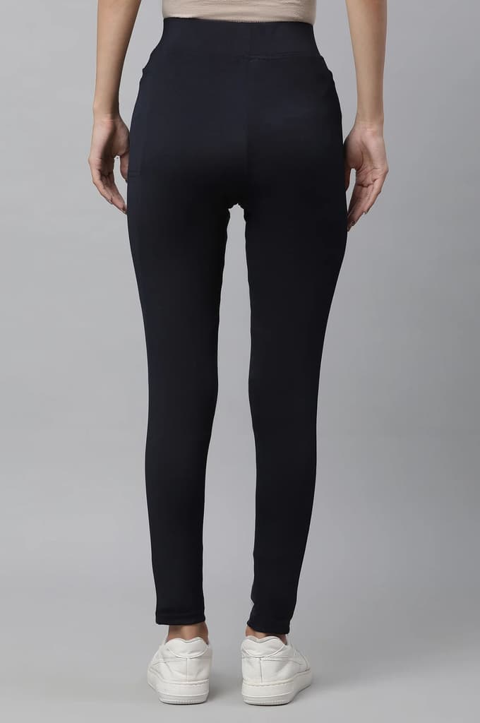 Navy Blue Solid Skinny Fit Tights With Elasticated Waist — photo 3