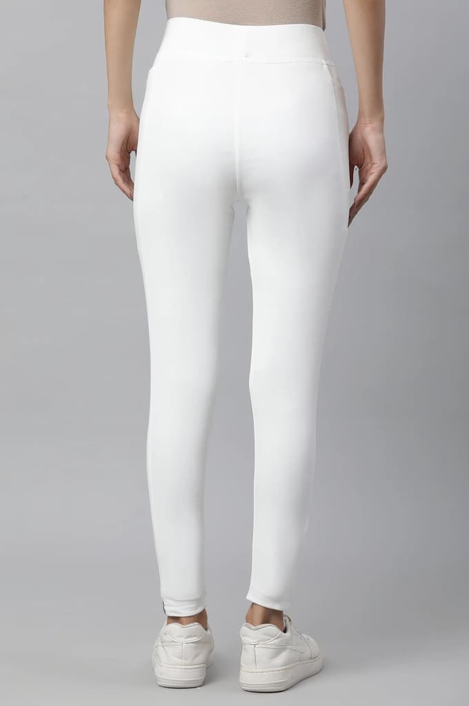 White Solid Skinny Fit Tights With Elasticated Waist — photo 3