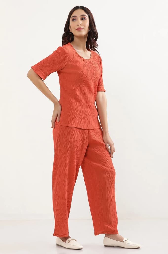 Rust Solid Straight Fit Rayon Palazzo With Elasticated Waist — photo 5