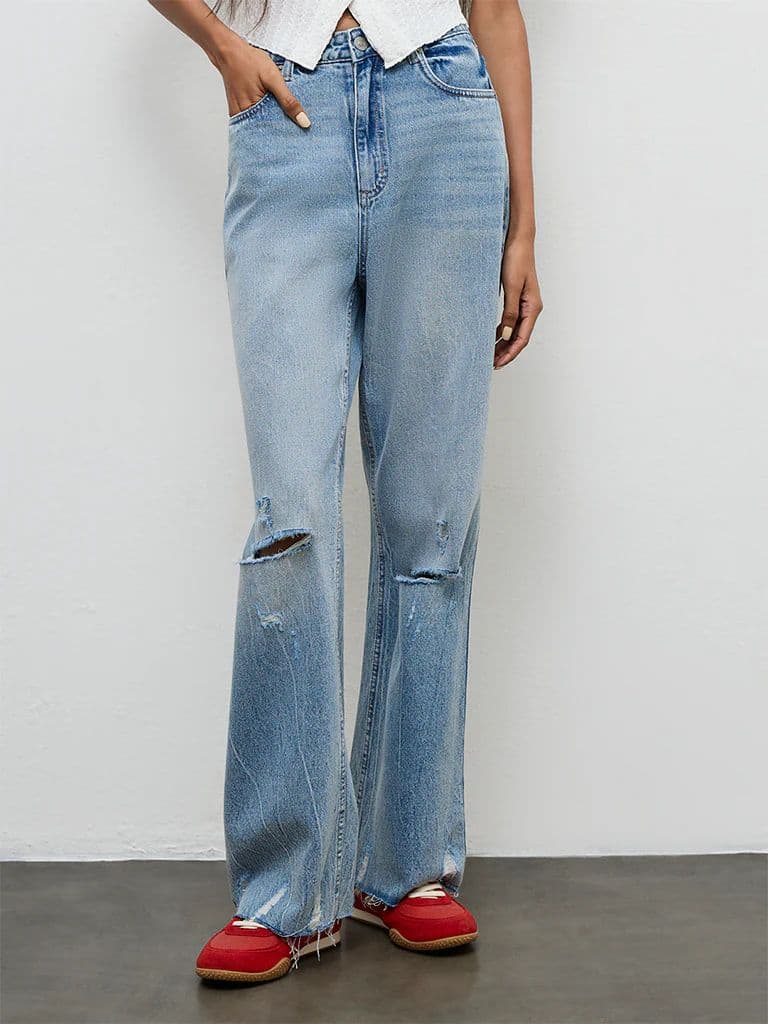 Nuon Blue Washed Distressed High-Rise Jeans — photo 2
