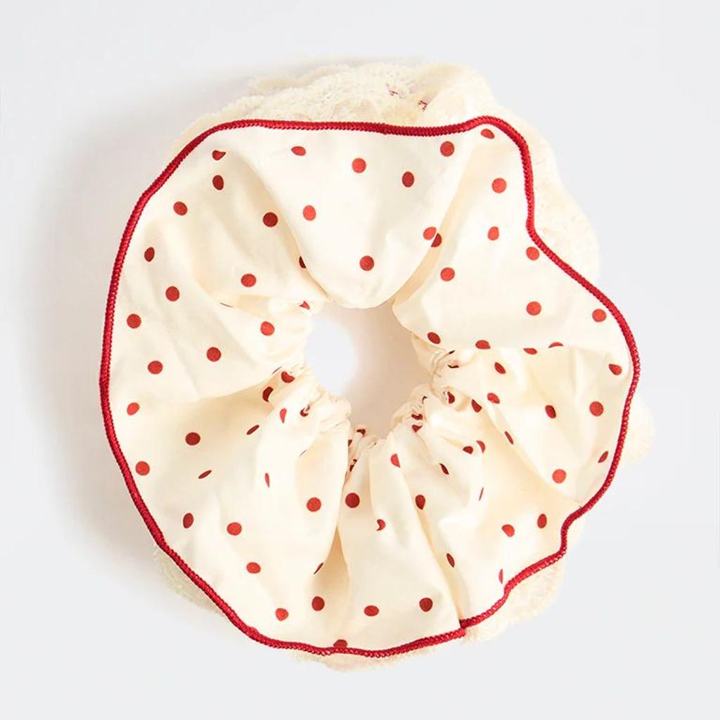 Westside Accessories Cream Polka-Dot Scrunchie