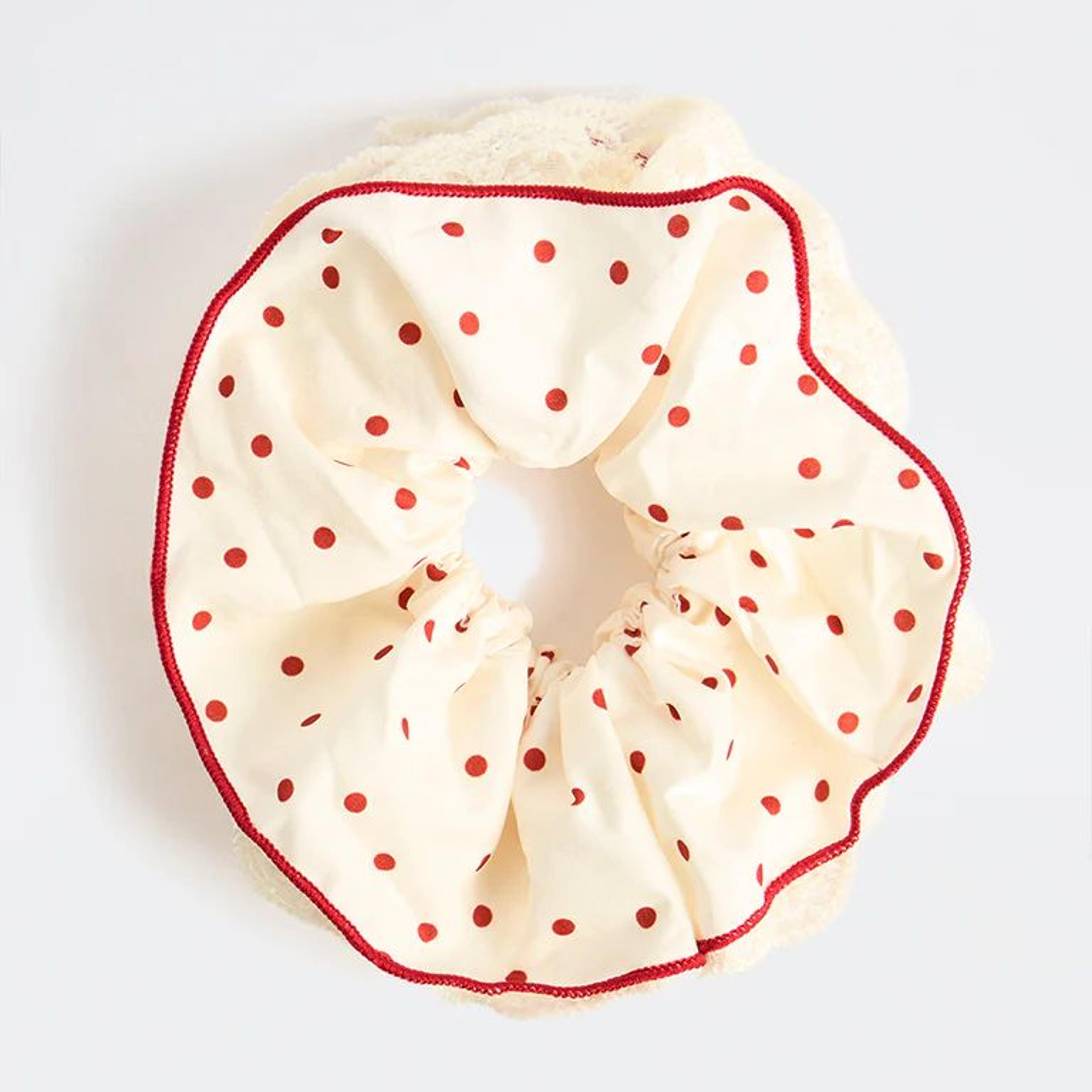 Westside Accessories Cream Polka-Dot Scrunchie