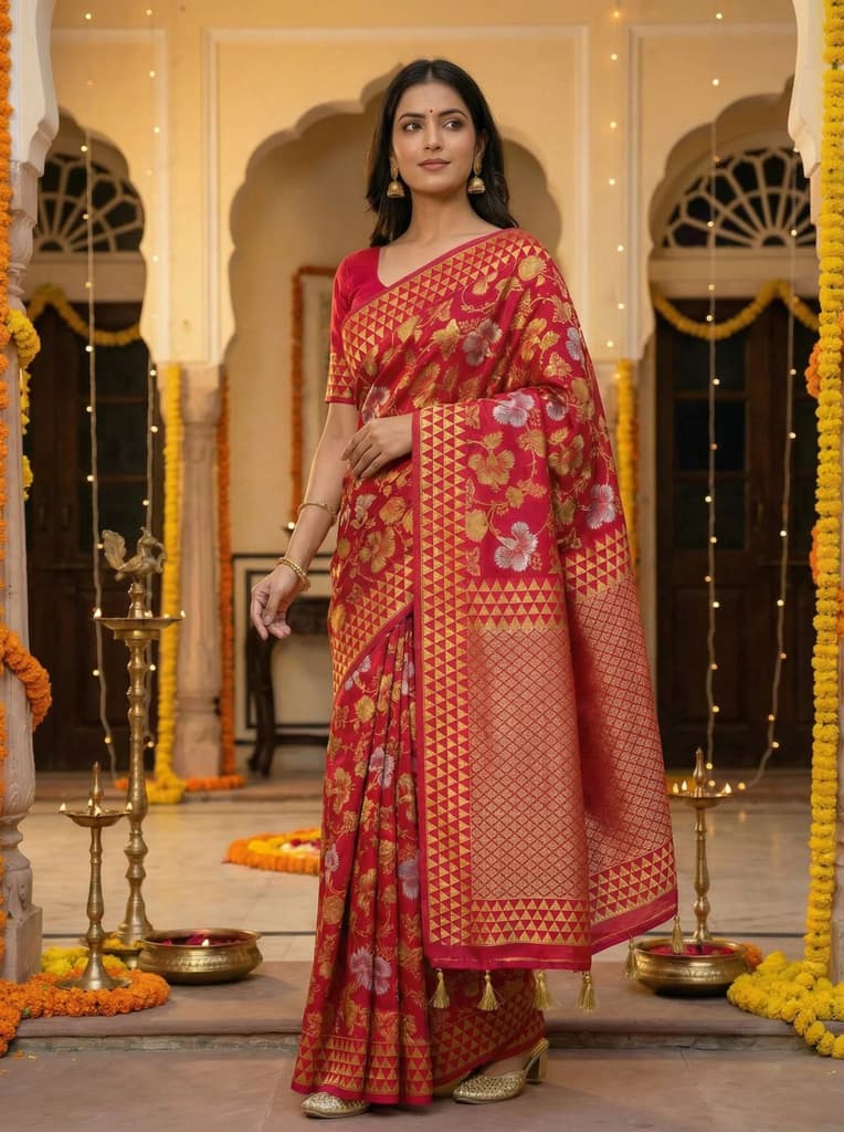 MIMOSA Women's Woven Design Kanjivaram Style Art Silk Saree with Blouse Piece - Rani ( SA00003152RNFREE ) — photo 2