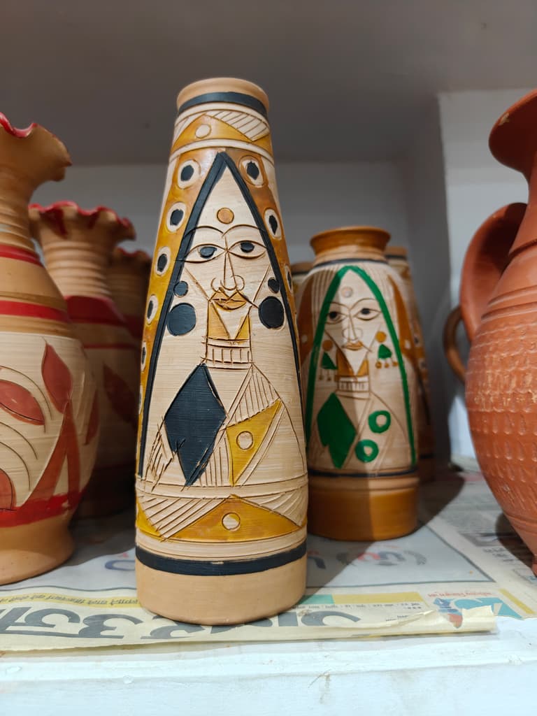 Wooden Vase with Painted Design | Decorative | Brown | Green