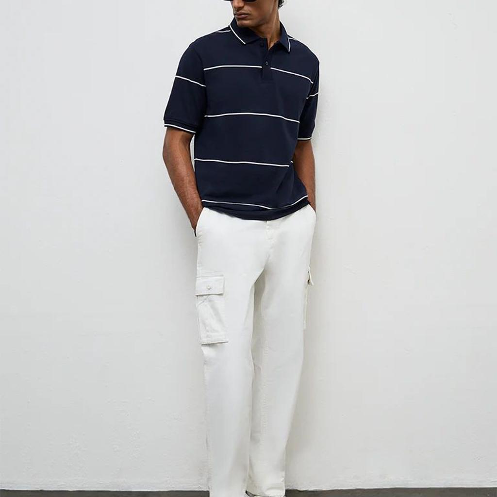 WES Casuals Off-White Relaxed-Fit Mid-Rise Cotton Cargo Pants