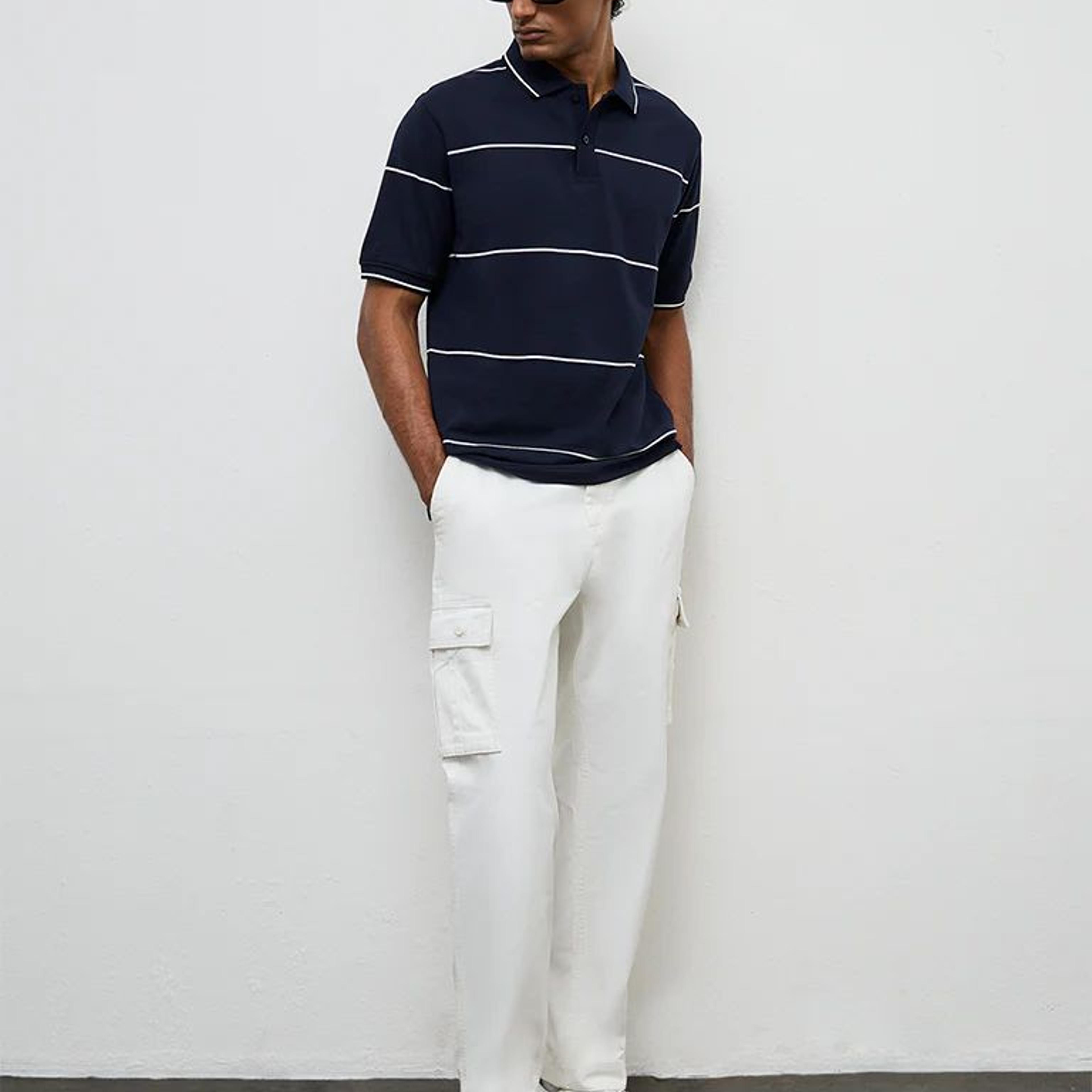 WES Casuals Off-White Relaxed-Fit Mid-Rise Cotton Cargo Pants