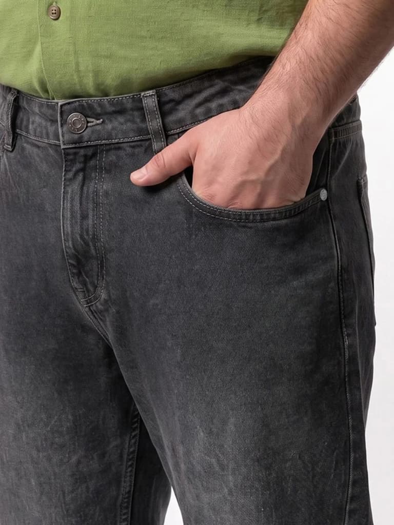 Plus Men's Grey Relaxed Fit Washed Denim Jeans Non-Stretchable — photo 5