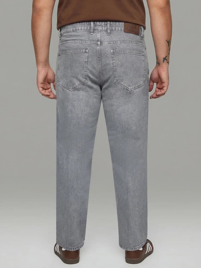 Plus Men's Ice Grey Relaxed Fit Washed Denim Jeans Non-Stretchable — photo 3