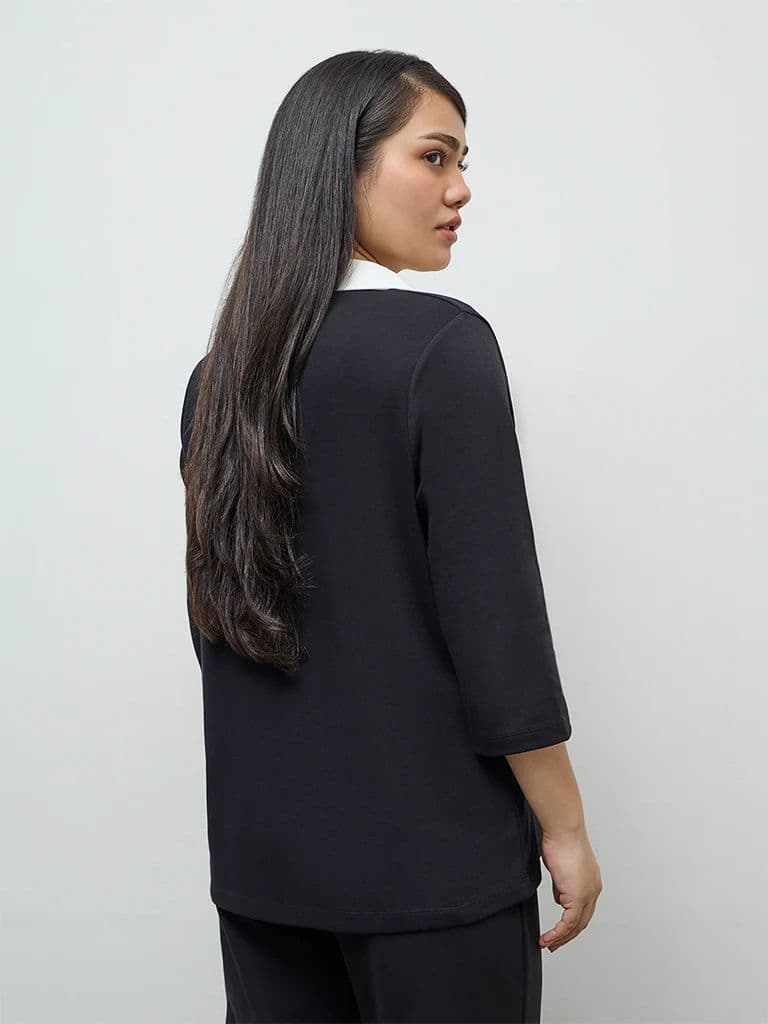 Gia Black Solid Cotton Blouse — photo 4