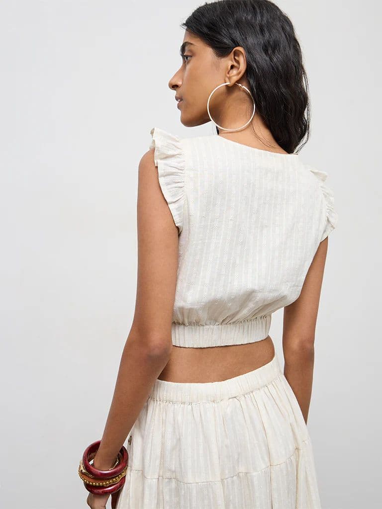 Bombay Paisley Off-White Floral Embroidered Cotton Top — photo 4