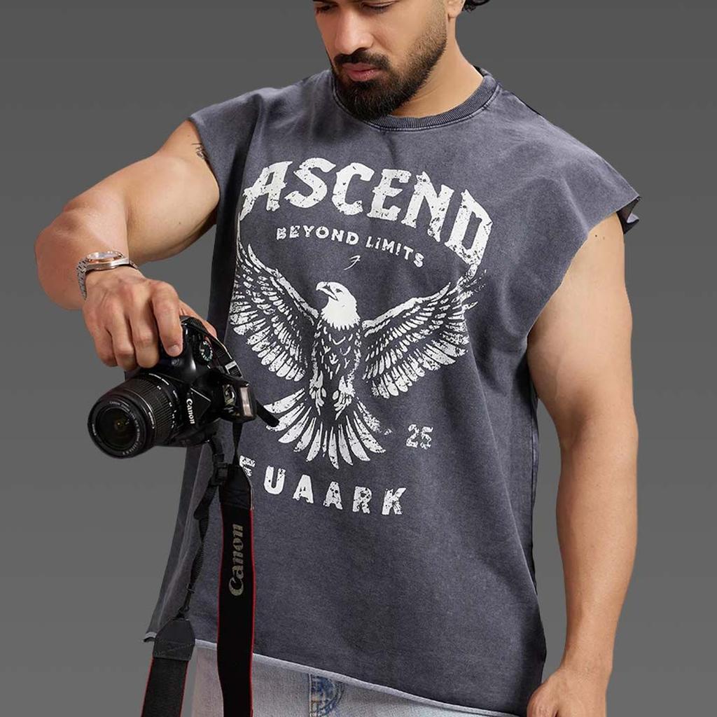 Ascend Washed Capsleeve Tank Dark Grey