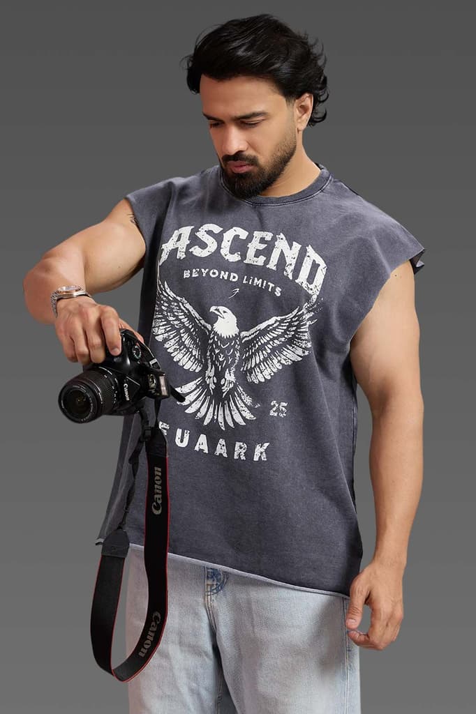 Ascend Washed Capsleeve Tank Dark Grey