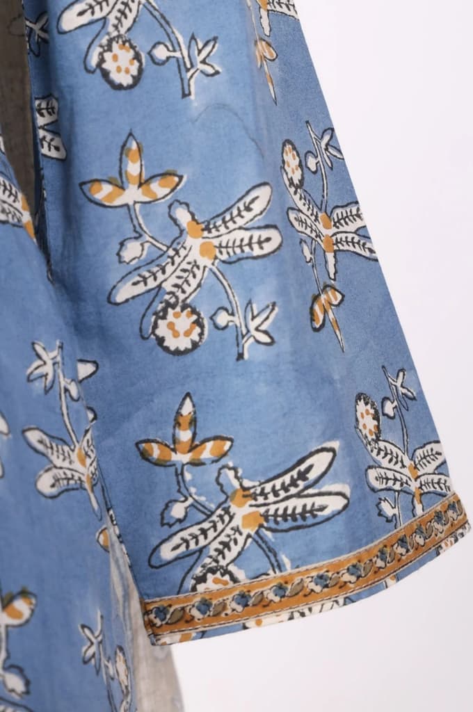 Blue Block Printed Pure Cotton Straight Kurta with Pants and Dupatta Set — photo 7