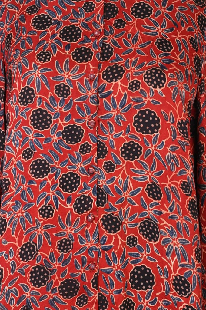 Red Ajrak Printed Modal Satin Straight Top — photo 2