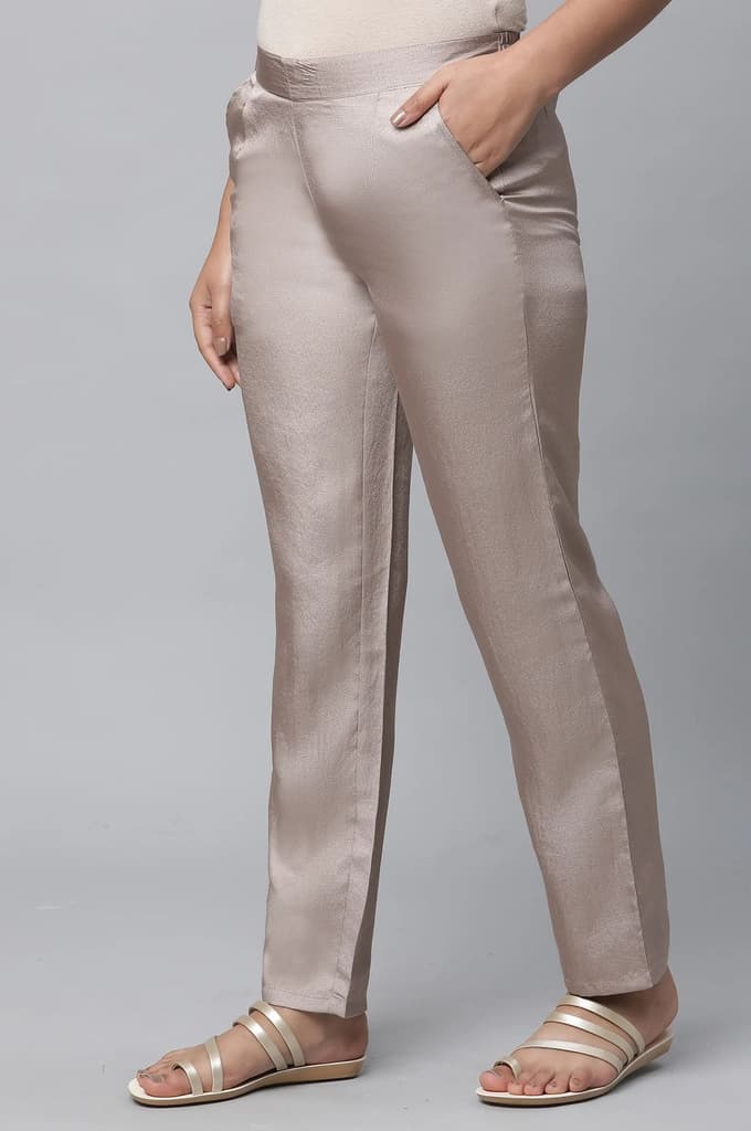 Gold Solid Straight Fit Woven Pants With Elasticated Waist — photo 3