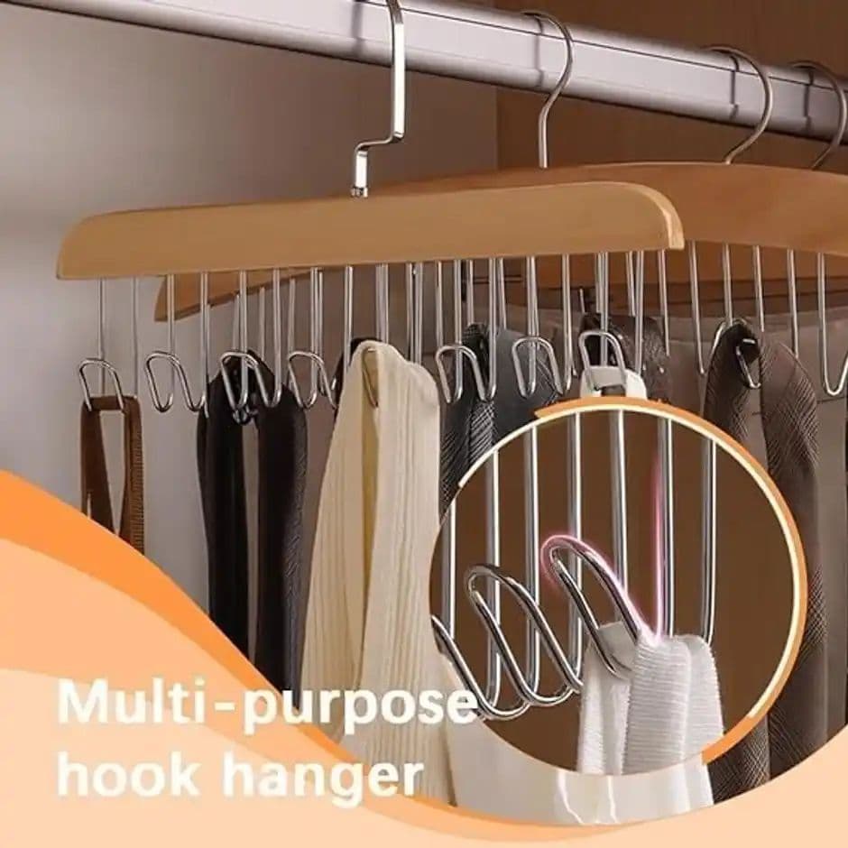 Perpetual Wooden Hanger | Adjustable 8-Hook Clothes Hanger | Wardrobe Organizer | Pack of 2 — photo 2