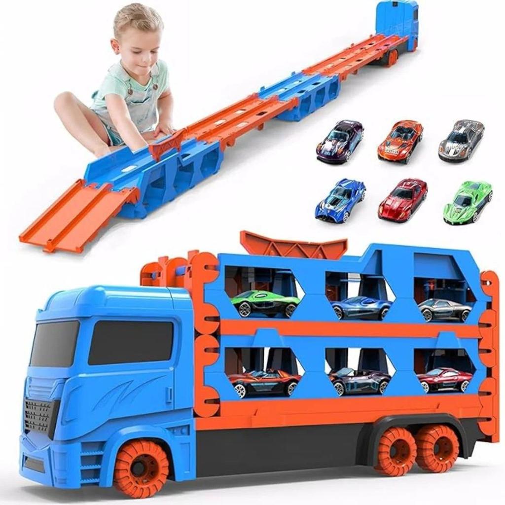 Transport Truck with 61-Inch Dual Race Track – Storage Carrier Playset — photo 2