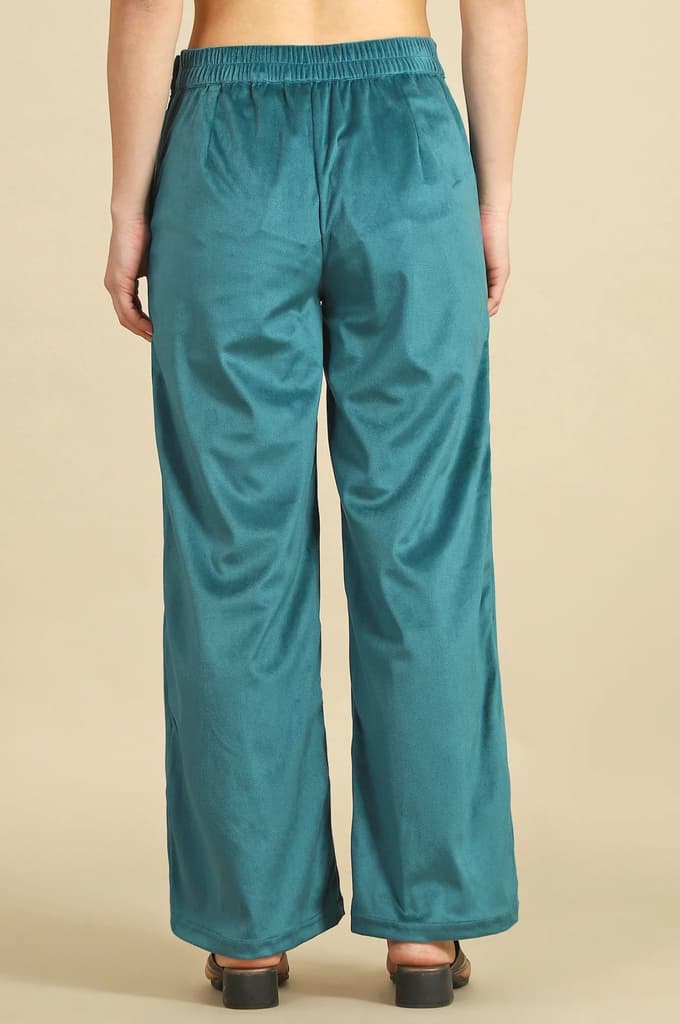 Green Solid Straight Fit Pants with YKK Zipper — photo 5
