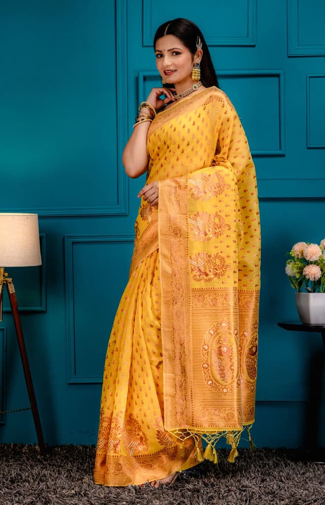 Mimosa Women's Woven Design Banarasi Style Art Silk Saree With Blouse Piece : SA00001809GDFREE — photo 4