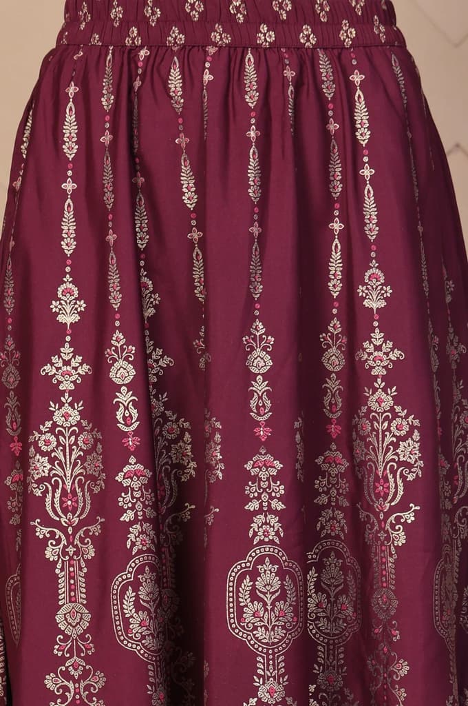 Maroon Ethnic Printed Flared Skirt — photo 6
