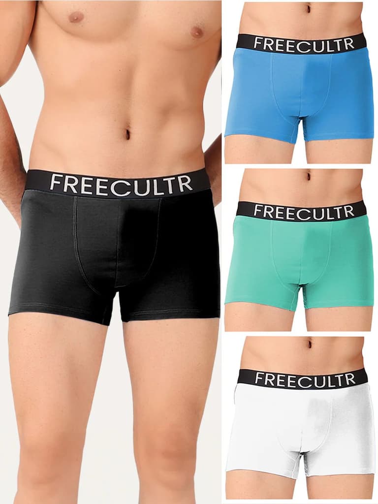 Men's Organic Cotton Trunks Pack of 4 — Black; Brilliant Blue; Holly Green; White / S / Men