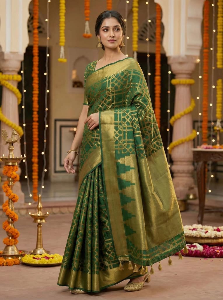 MIMOSA Women's Woven Design Banarasi Style Art Silk Saree with Blouse Piece - Green ( SA00003121GRNFREE ) — photo 2