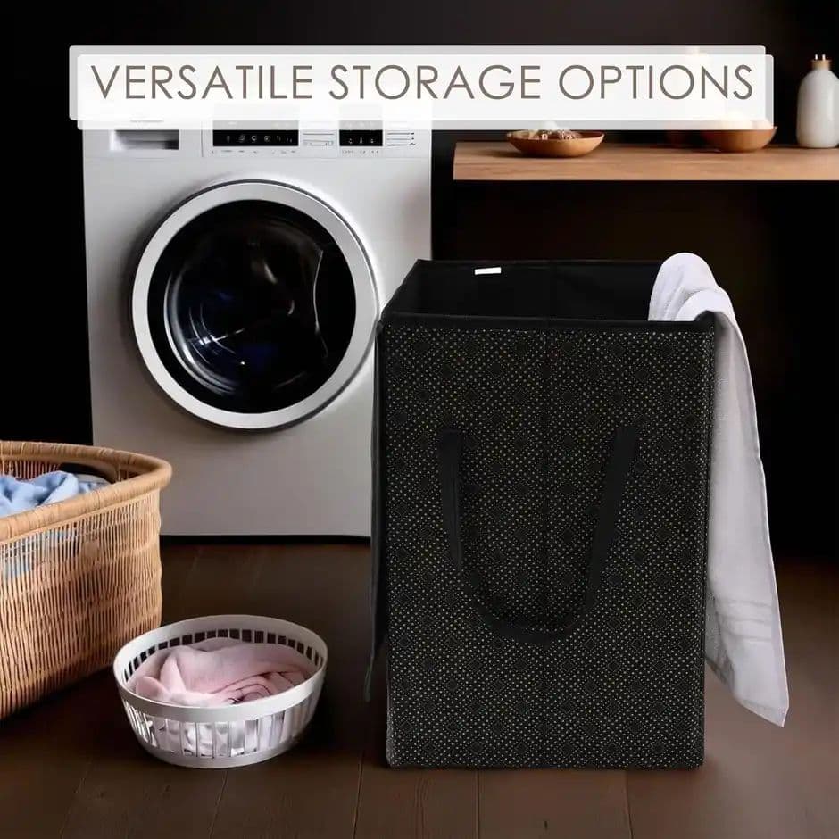 Kuber Industries | 75 L | Golden Dot Foldable Laundry Basket | Lid & Handles | Black — photo 2