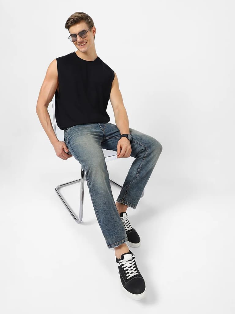 Men's Blue Regular Fit Washed Jeans Stretchable — photo 4