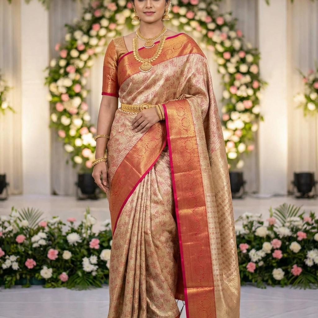 MIMOSA Women's Woven Design Kanjivaram Style Art Silk Saree with Blouse Piece - Maroon (SA00002477MRFREE)