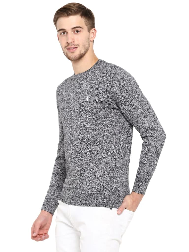 Sweaters for Men in Black | Cotton Round Neck Full Sleeve Sweater — photo 2