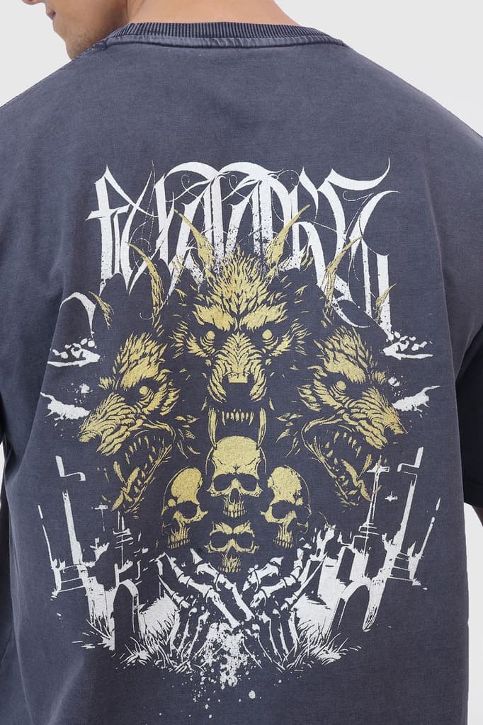 Skull Washed Oversized T-shirt Navy — photo 4