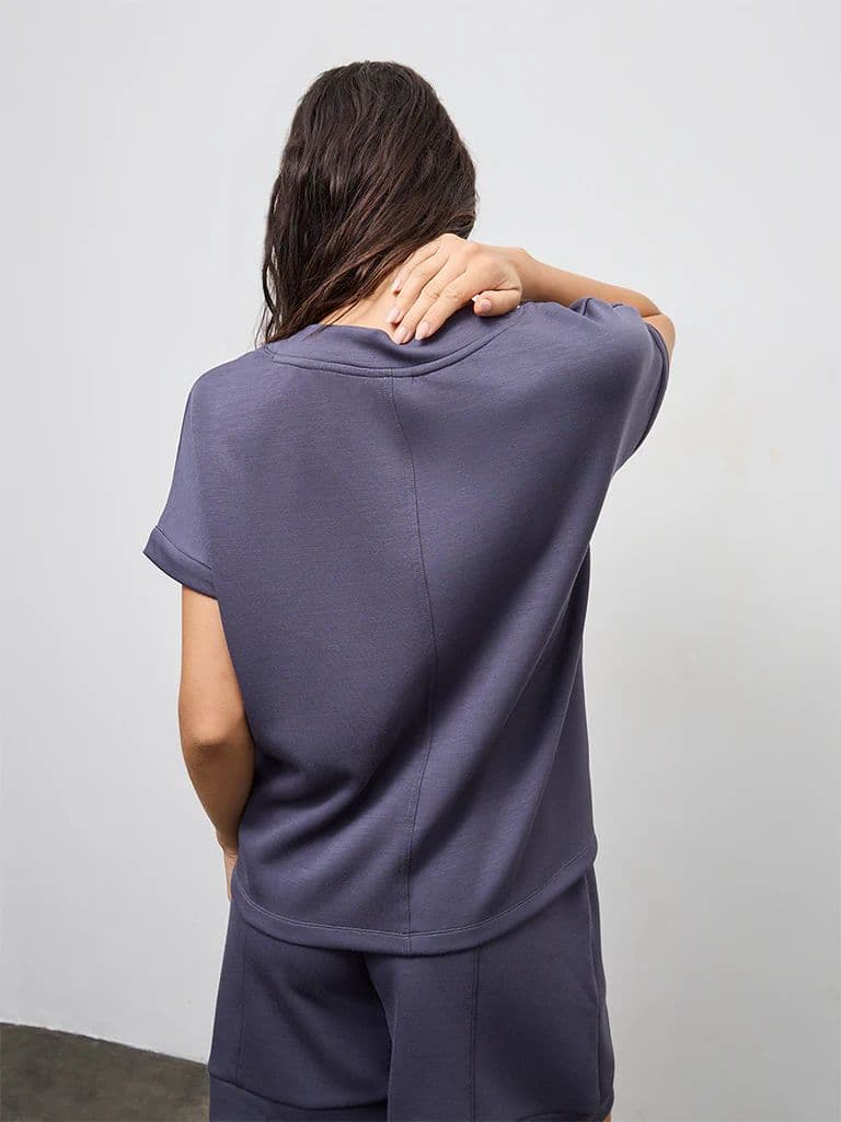 Wunderlove Charcoal Solid V-Neck Top — photo 4